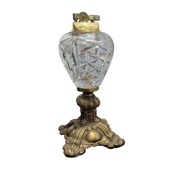 Vintage Brass Cut Glass Table Lighter with Ornate brass Base - Picture 7 of 12